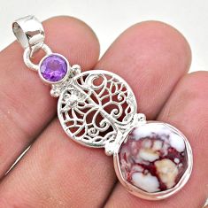 6.62cts wild horse magnesite amethyst 925 silver tree of life pendant t46413