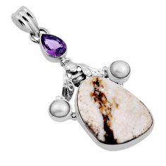 16.24cts wild horse magnesite amethyst pearl 925 silver honey bee pendant n24671