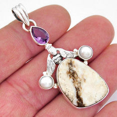 16.65cts wild horse magnesite amethyst pearl 925 silver honey bee pendant y20594