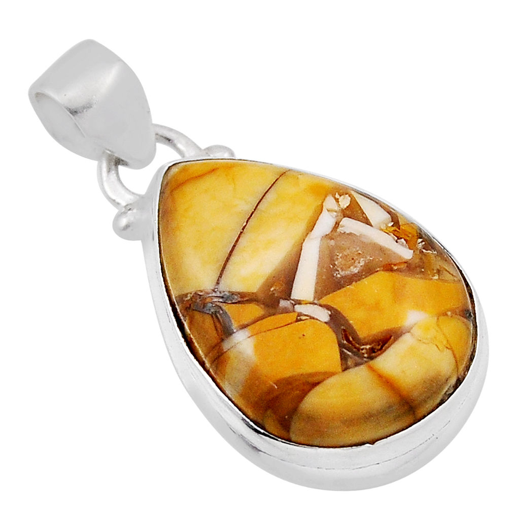 11.59cts yellow brecciated mookaite (australian jasper) silver pendant n34537