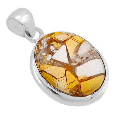 12.22cts yellow brecciated mookaite (australian jasper) silver pendant n51594