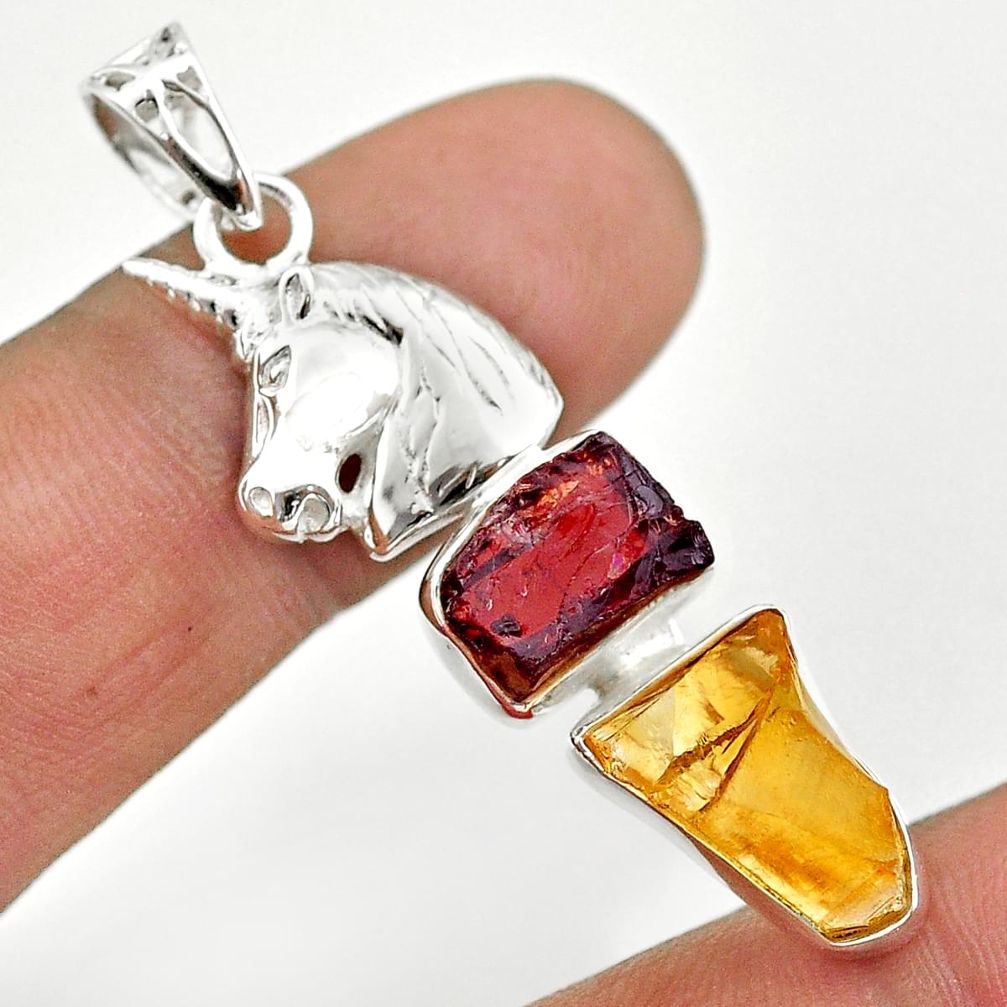11.71cts yellow citrine garnet rough 925 silver horse pendant jewelry t69809