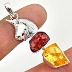 12.00cts yellow citrine red garnet rough 925 silver horse pendant jewelry t69808
