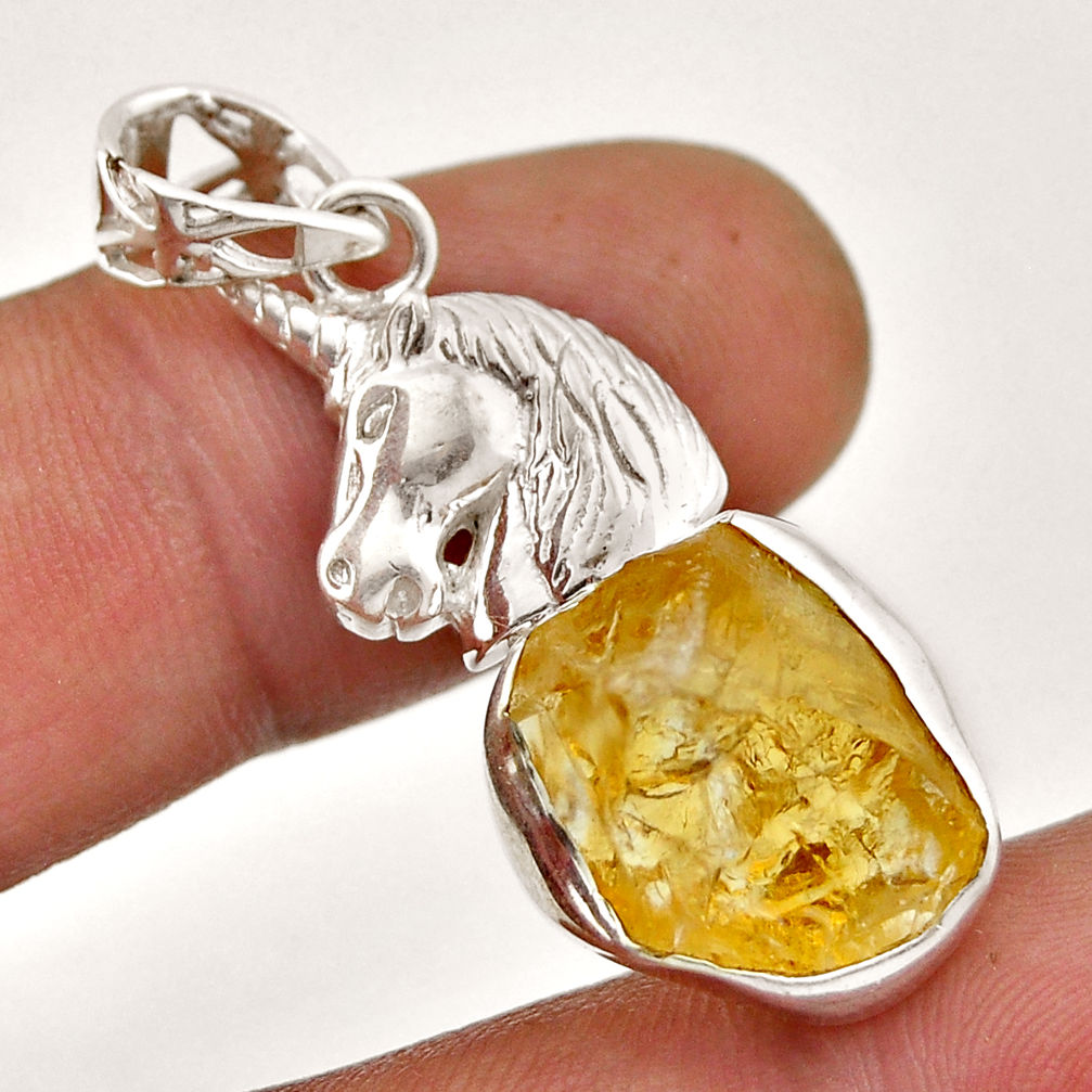 10.69cts yellow citrine rough 925 sterling silver horse pendant jewelry n46270