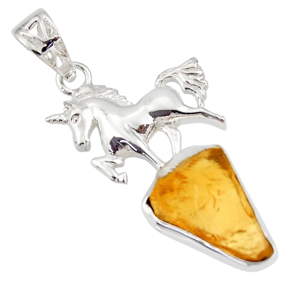9.67cts yellow citrine rough 925 sterling silver horse pendant jewelry r31330