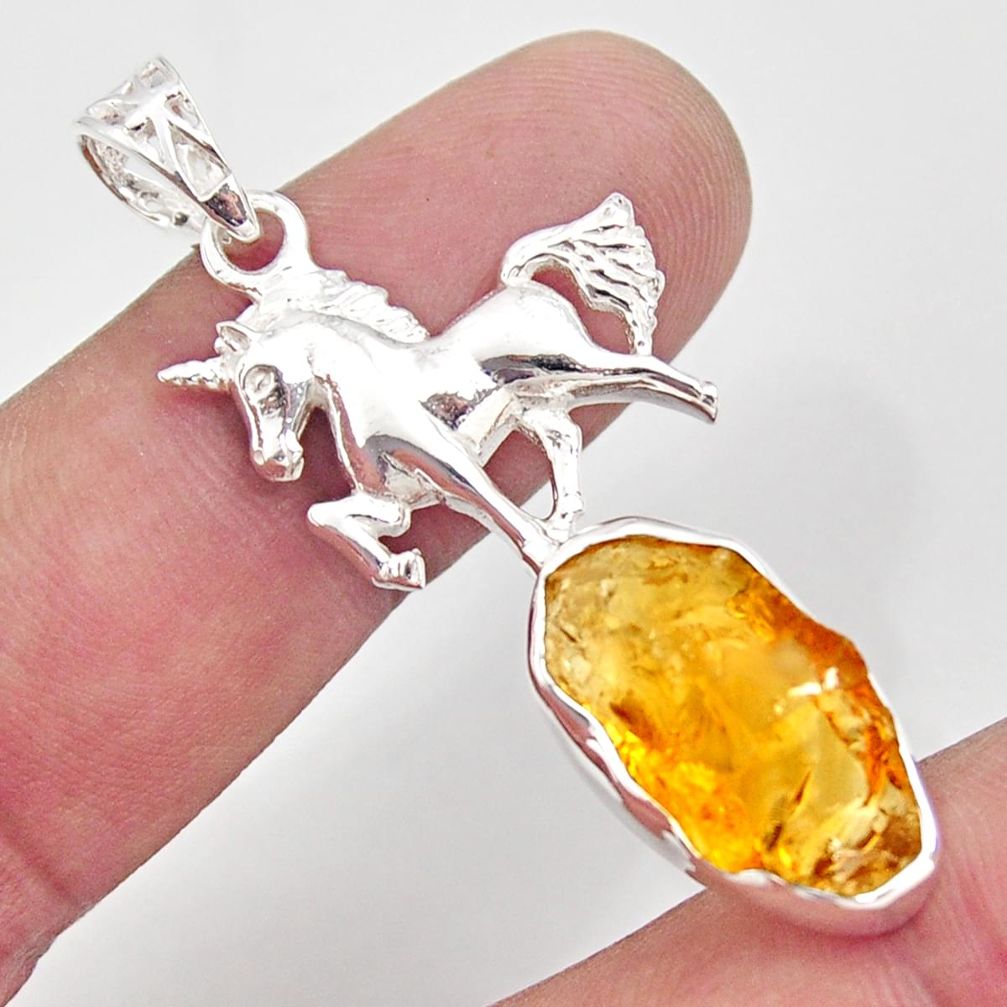 12.36cts yellow citrine rough 925 sterling silver horse pendant jewelry r31369