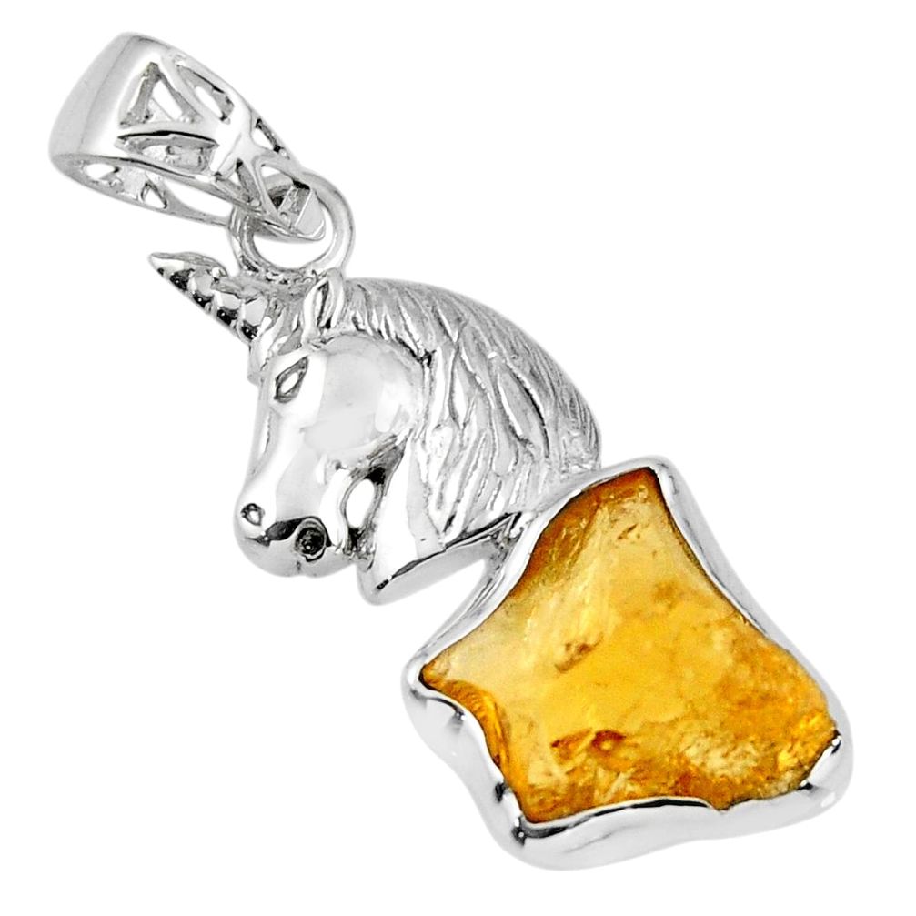 8.94cts yellow citrine rough 925 sterling silver horse pendant jewelry r56802