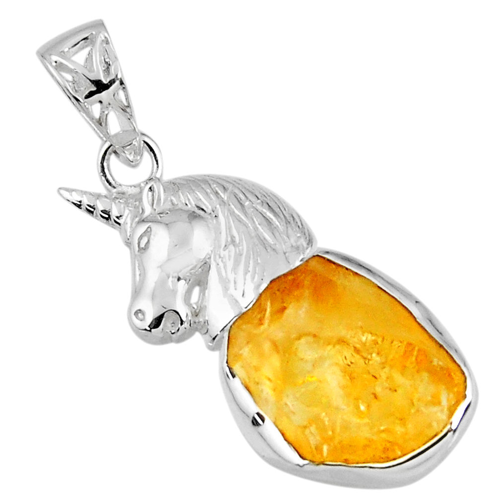 10.30cts yellow citrine rough 925 sterling silver horse pendant jewelry r56822