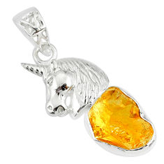 7.91cts yellow citrine raw 925 sterling silver horse pendant jewelry r80913