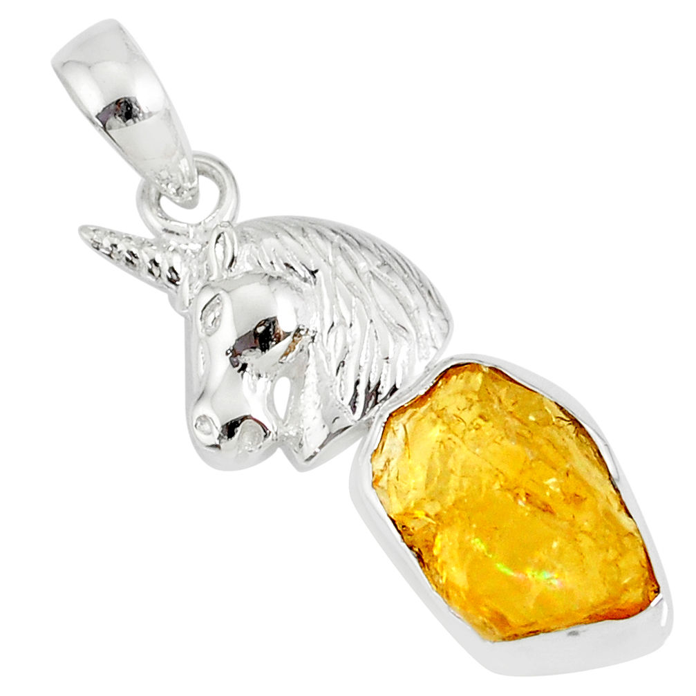 8.28cts yellow citrine raw 925 sterling silver horse pendant jewelry r80917