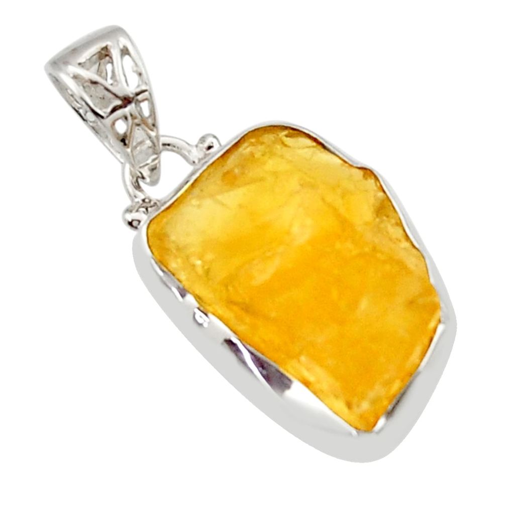 13.70cts yellow citrine rough 925 sterling silver pendant jewelry r29847