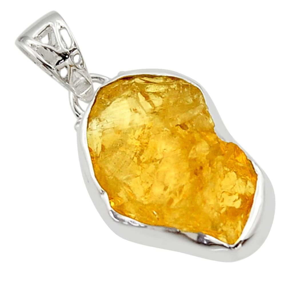 13.57cts yellow citrine rough 925 sterling silver pendant jewelry r29859