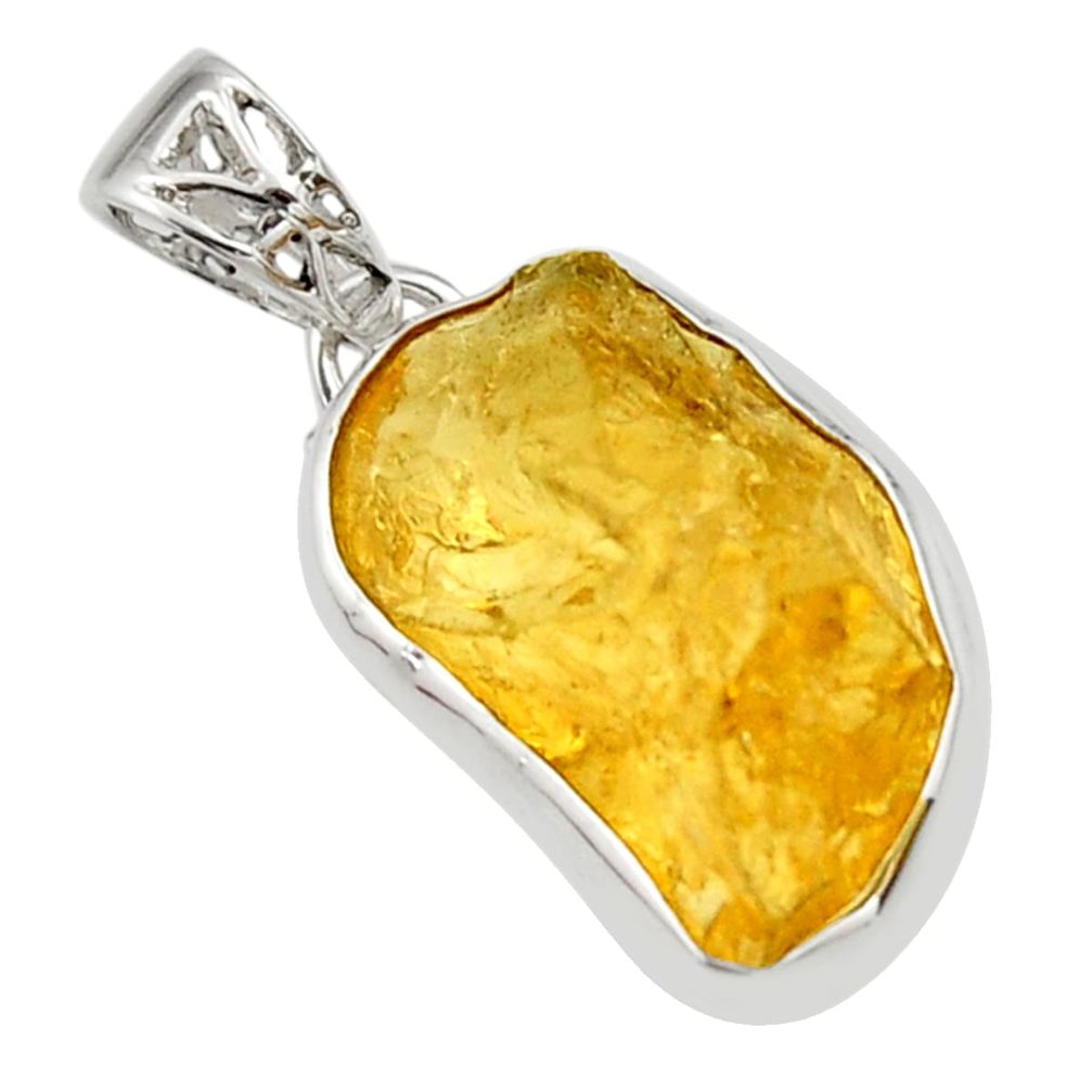 15.08cts yellow citrine rough 925 sterling silver pendant jewelry r29860