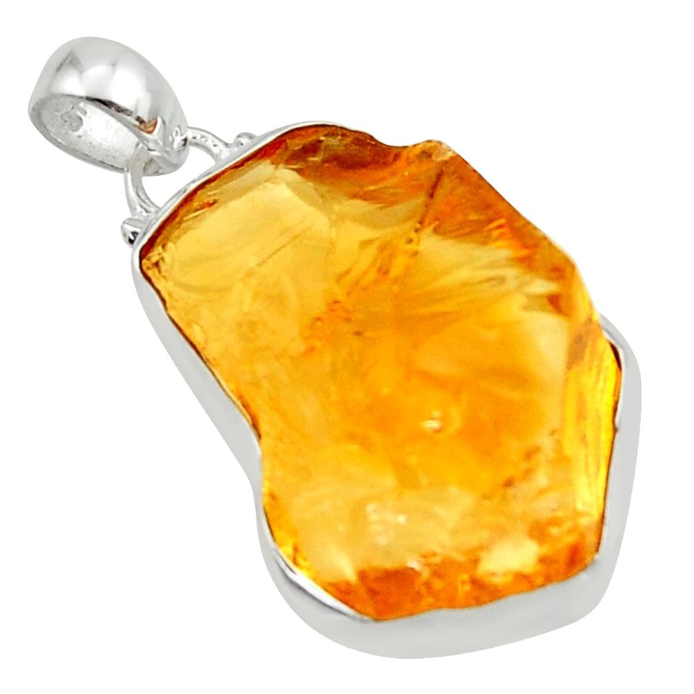 21.48cts yellow citrine rough 925 sterling silver pendant jewelry r29962