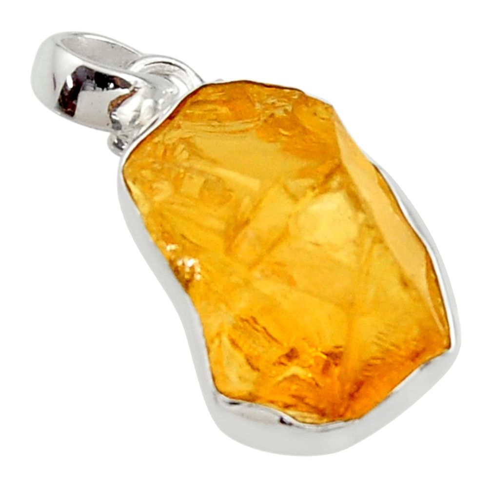 13.67cts yellow citrine rough 925 sterling silver pendant jewelry r29965