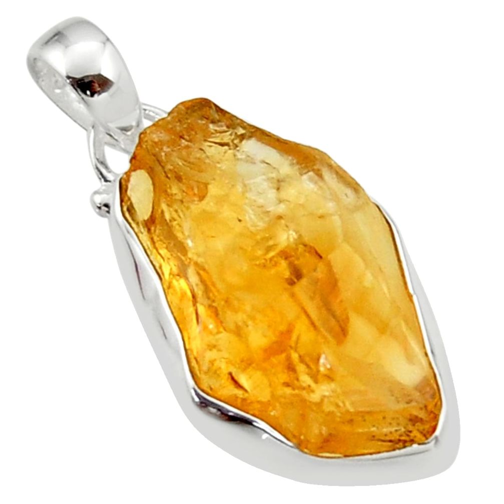 13.15cts yellow citrine rough 925 sterling silver pendant jewelry r29966
