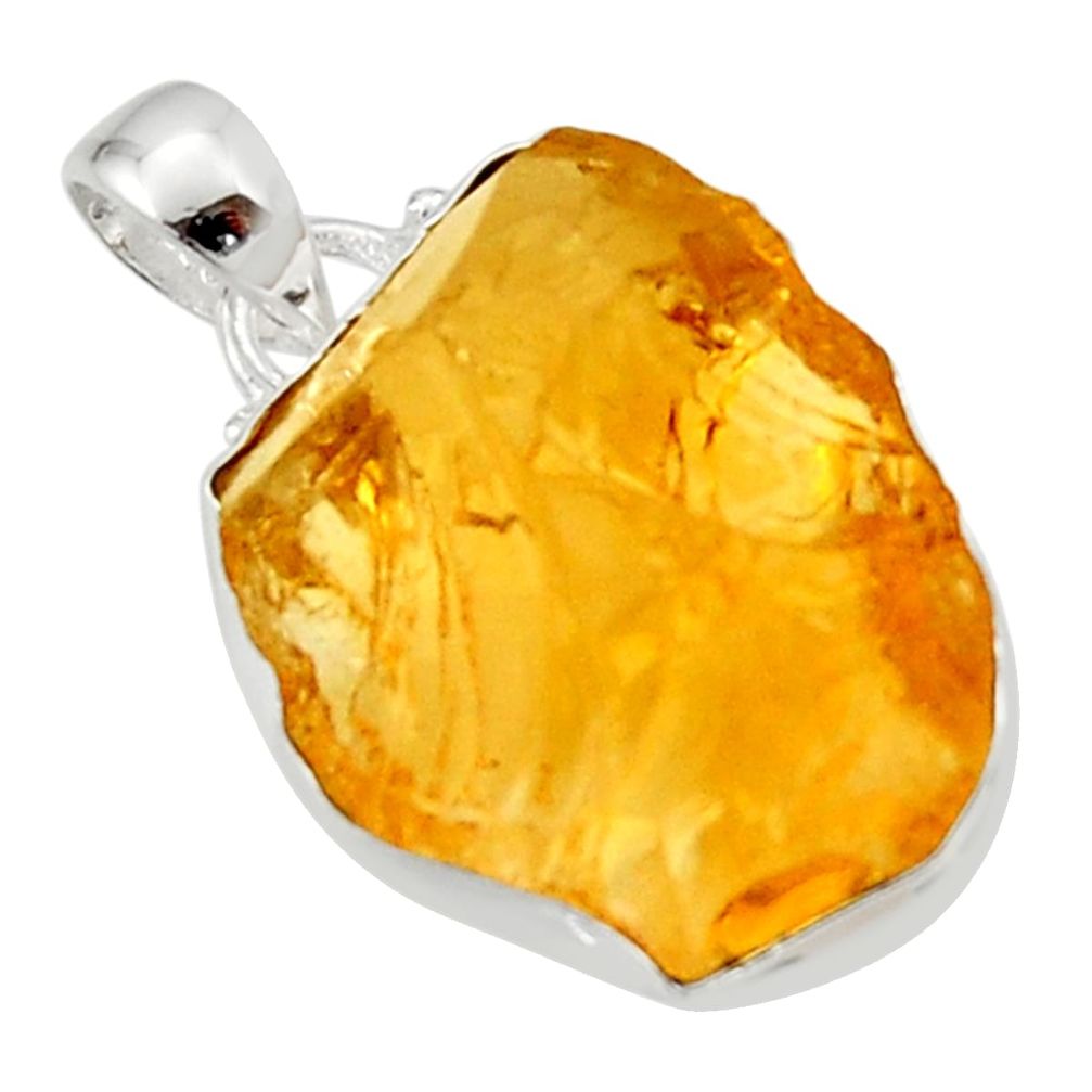 16.73cts yellow citrine rough 925 sterling silver pendant jewelry r29969