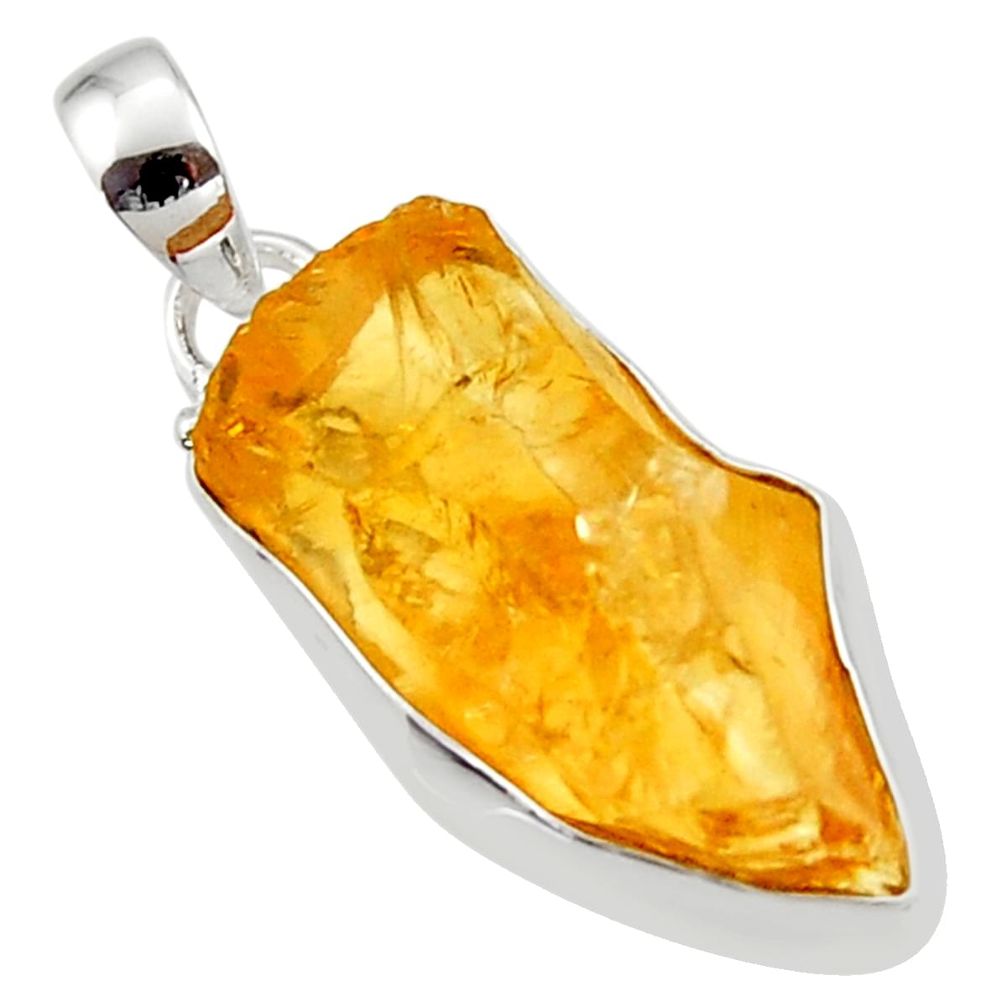 13.70cts yellow citrine rough 925 sterling silver pendant jewelry r29975