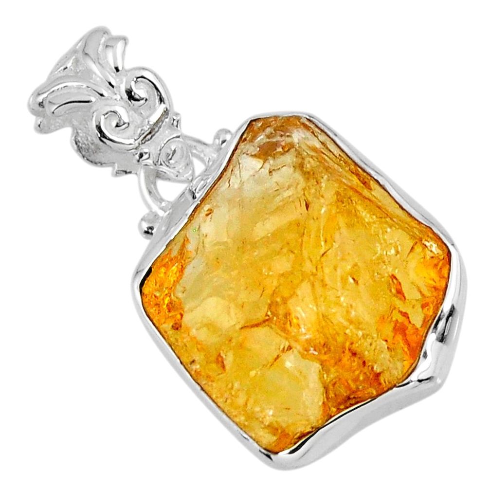 13.15cts yellow citrine rough 925 sterling silver pendant jewelry r56573