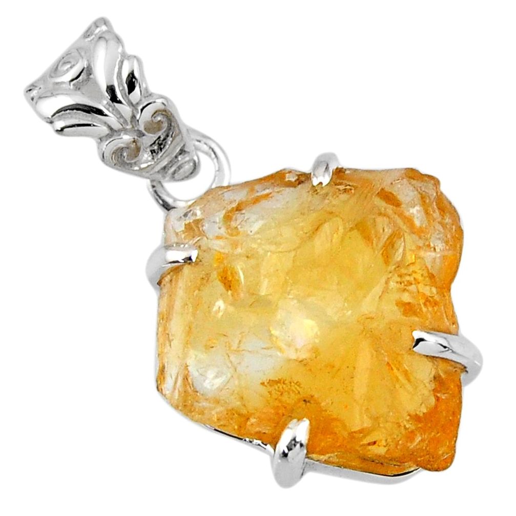 12.66cts yellow citrine rough 925 sterling silver pendant jewelry r56608