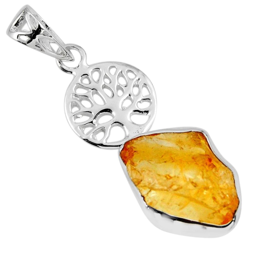 7.97cts yellow citrine rough 925 sterling silver tree of life pendant r56804