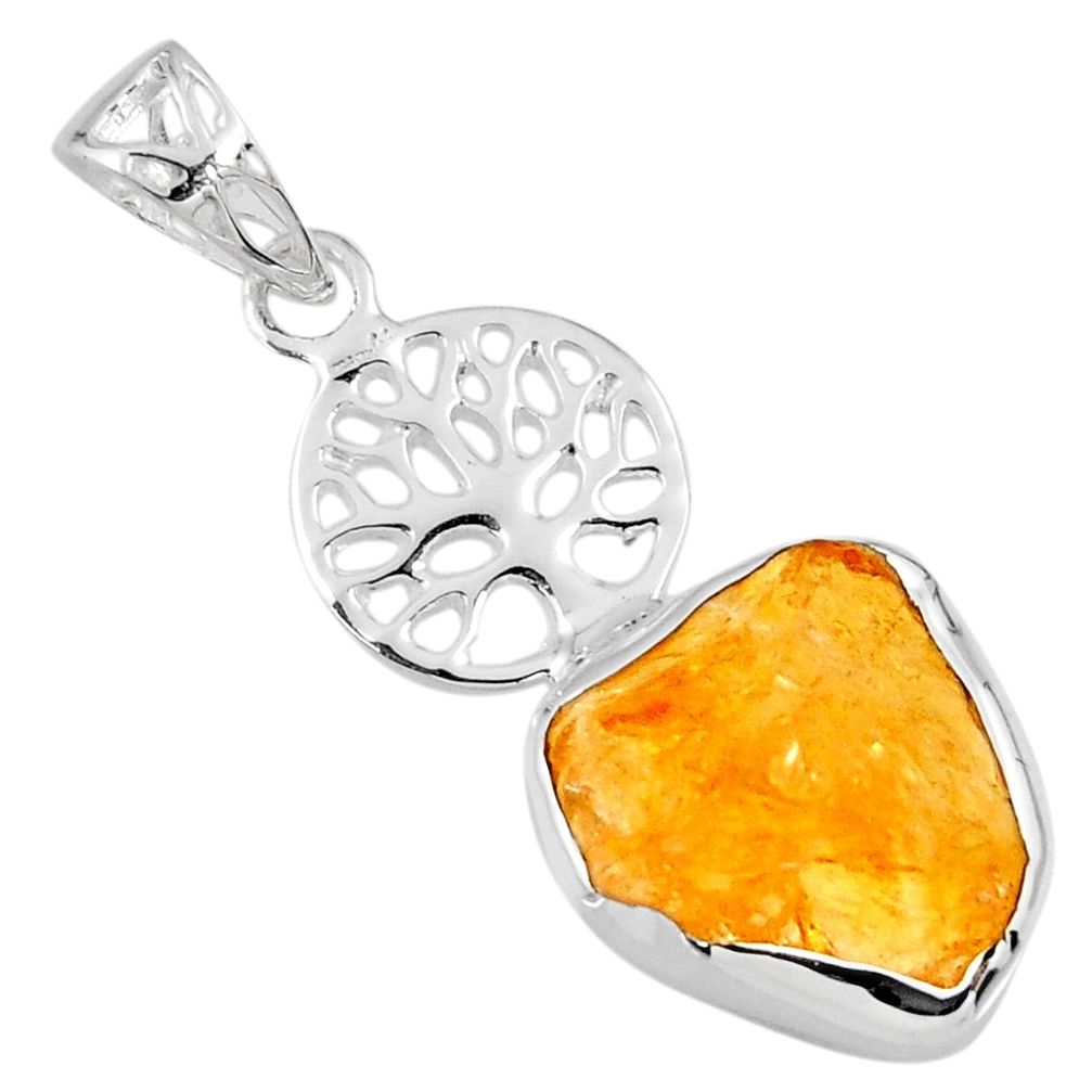 8.26cts yellow citrine rough 925 sterling silver tree of life pendant r56823