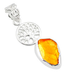 6.19cts yellow citrine raw 925 sterling silver tree of life pendant r80920
