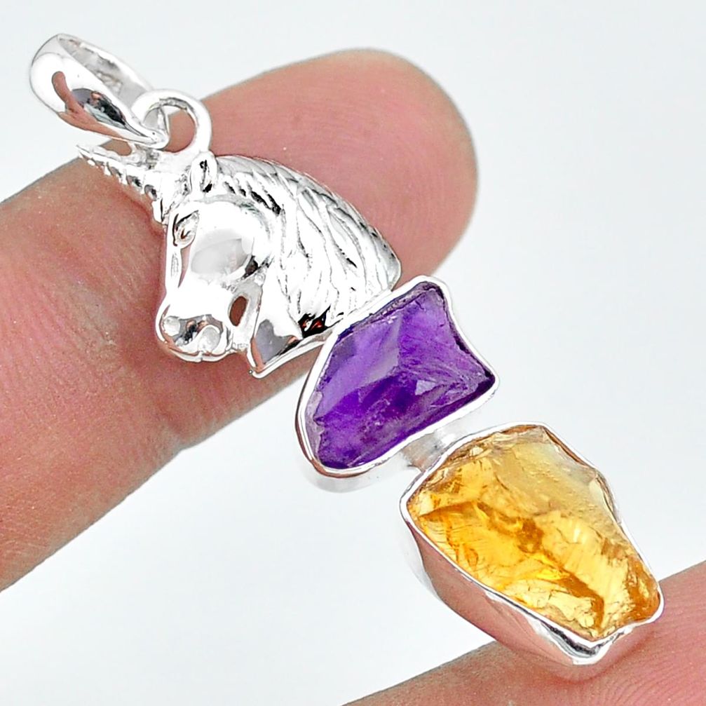 10.85cts yellow citrine rough amethyst raw 925 silver raw pendant t33661