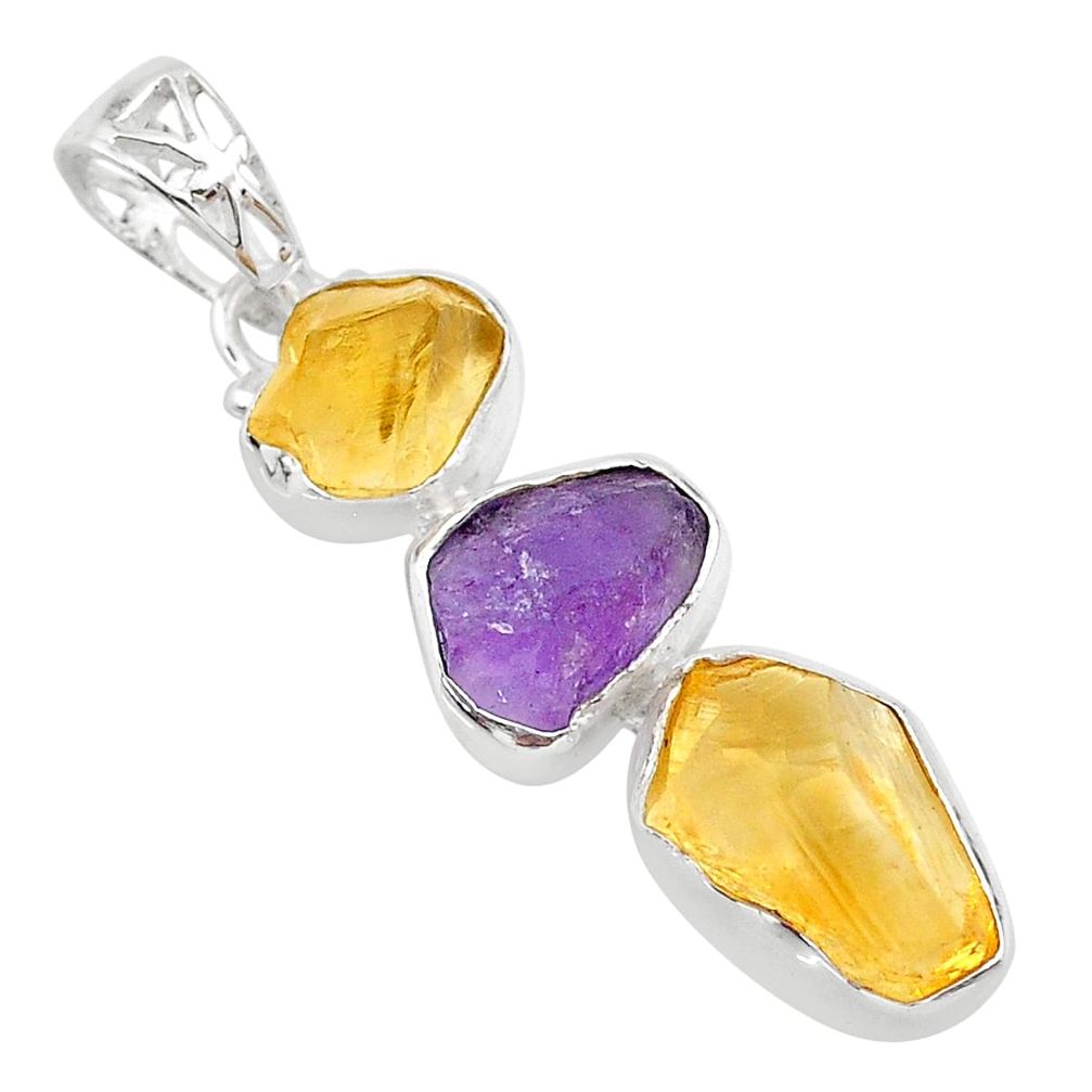 11.66cts yellow citrine raw amethyst raw 925 sterling silver pendant t33412