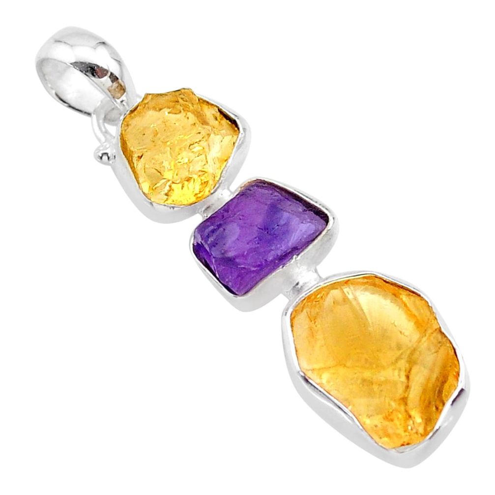 11.25cts yellow citrine raw amethyst raw 925 sterling silver pendant t33419