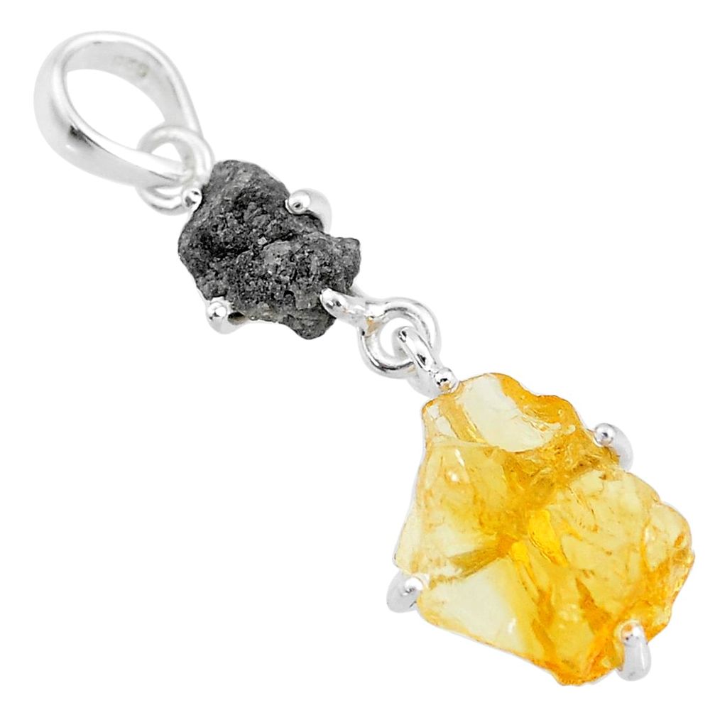 8.42cts yellow citrine raw diamond rough 925 sterling silver pendant t4302