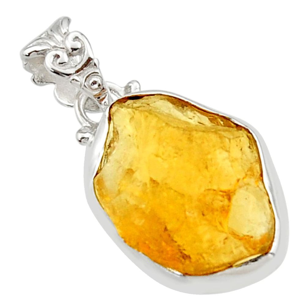 13.15cts yellow citrine rough fancy 925 sterling silver pendant jewelry r29851