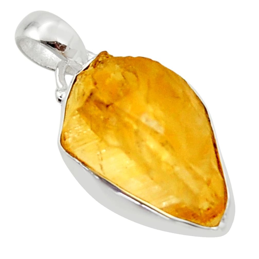 12.15cts yellow citrine rough fancy 925 sterling silver pendant jewelry r29968