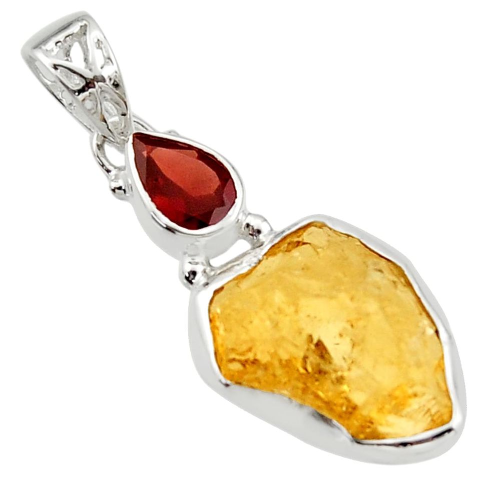 14.65cts yellow citrine rough garnet 925 sterling silver pendant jewelry r29802