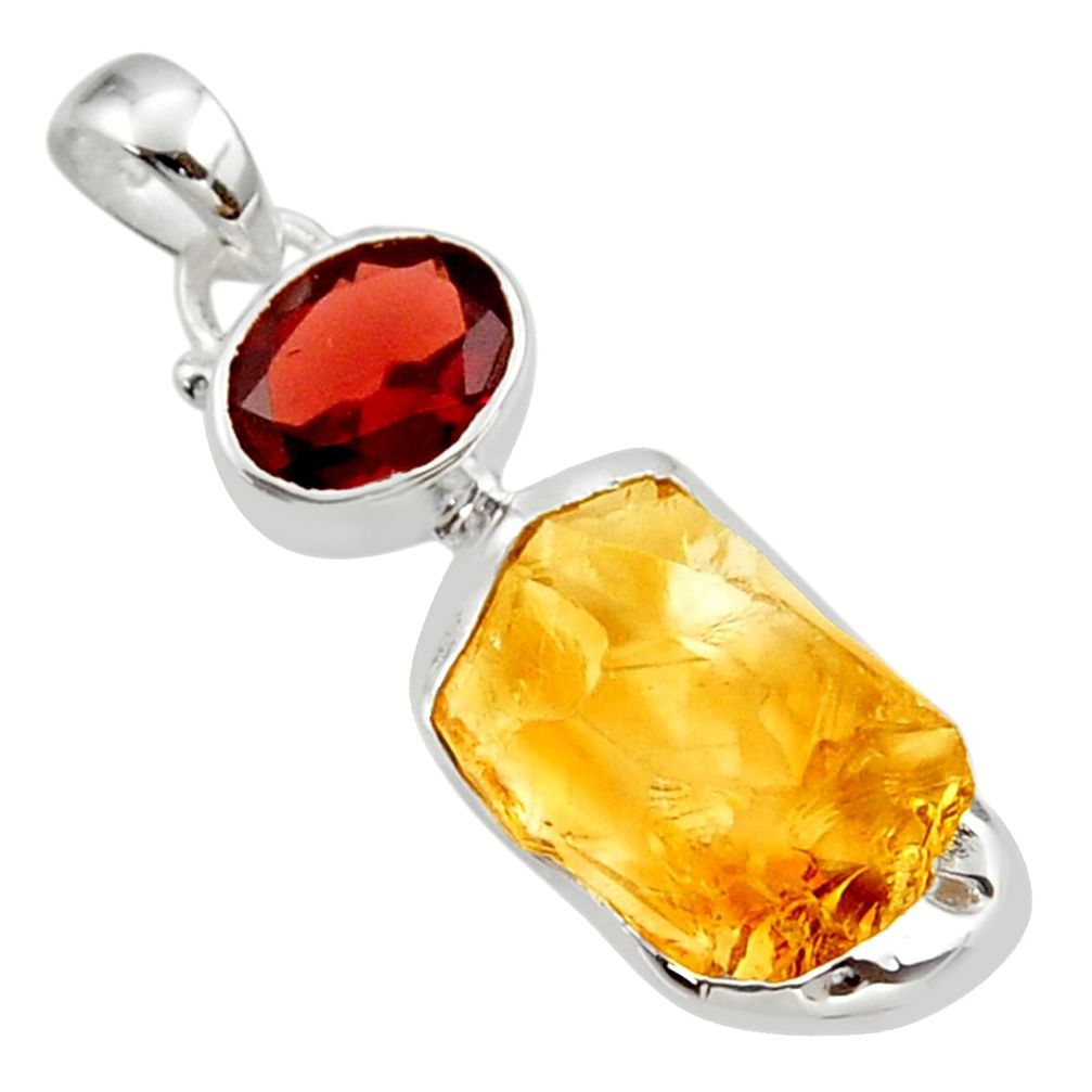 13.70cts yellow citrine rough garnet 925 sterling silver pendant jewelry r29806