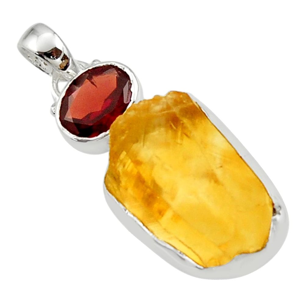 16.18cts yellow citrine rough garnet 925 sterling silver pendant jewelry r29807