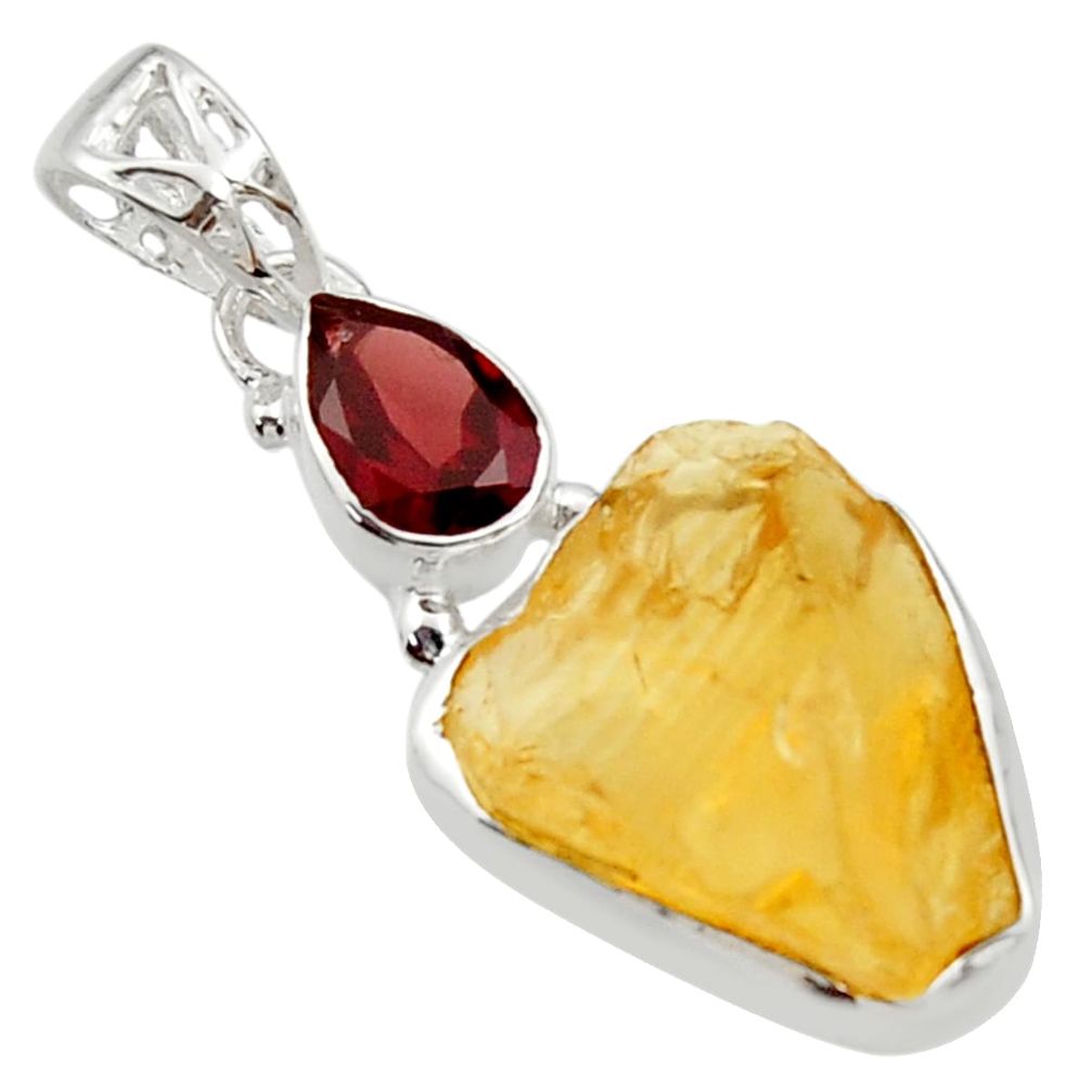 14.72cts yellow citrine rough garnet 925 sterling silver pendant jewelry r29812