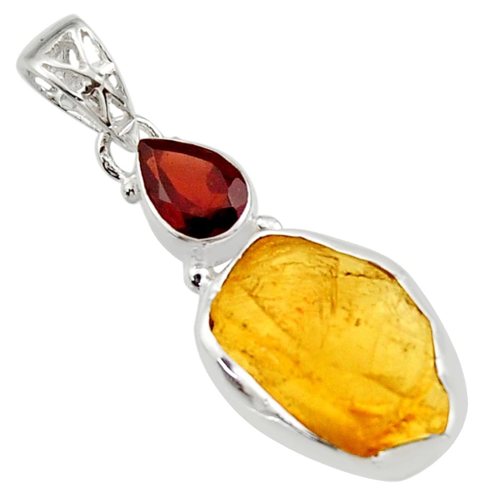 13.70cts yellow citrine rough garnet 925 sterling silver pendant jewelry r29818