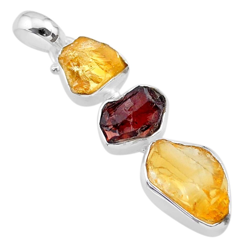 12.60cts yellow citrine raw garnet raw 925 sterling silver pendant t33385