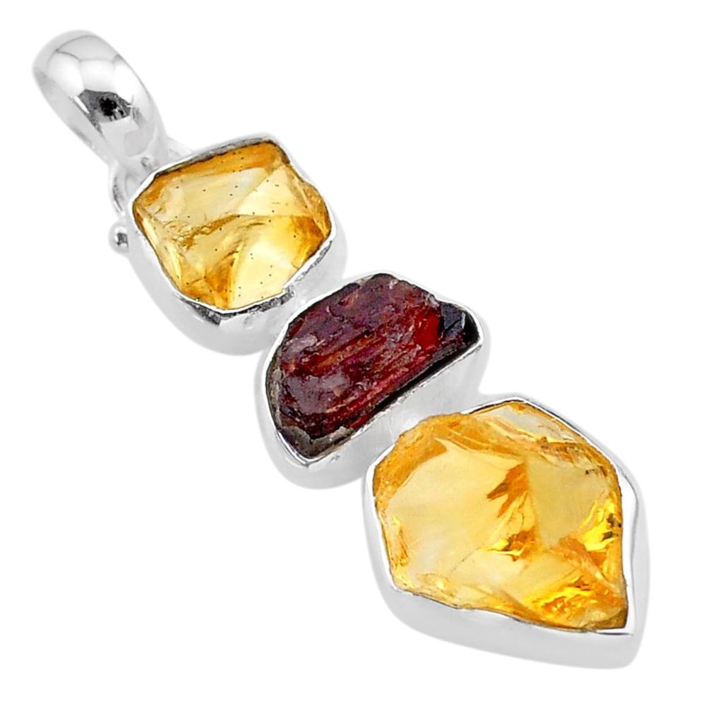 12.95cts yellow citrine raw garnet raw 925 sterling silver pendant t33389