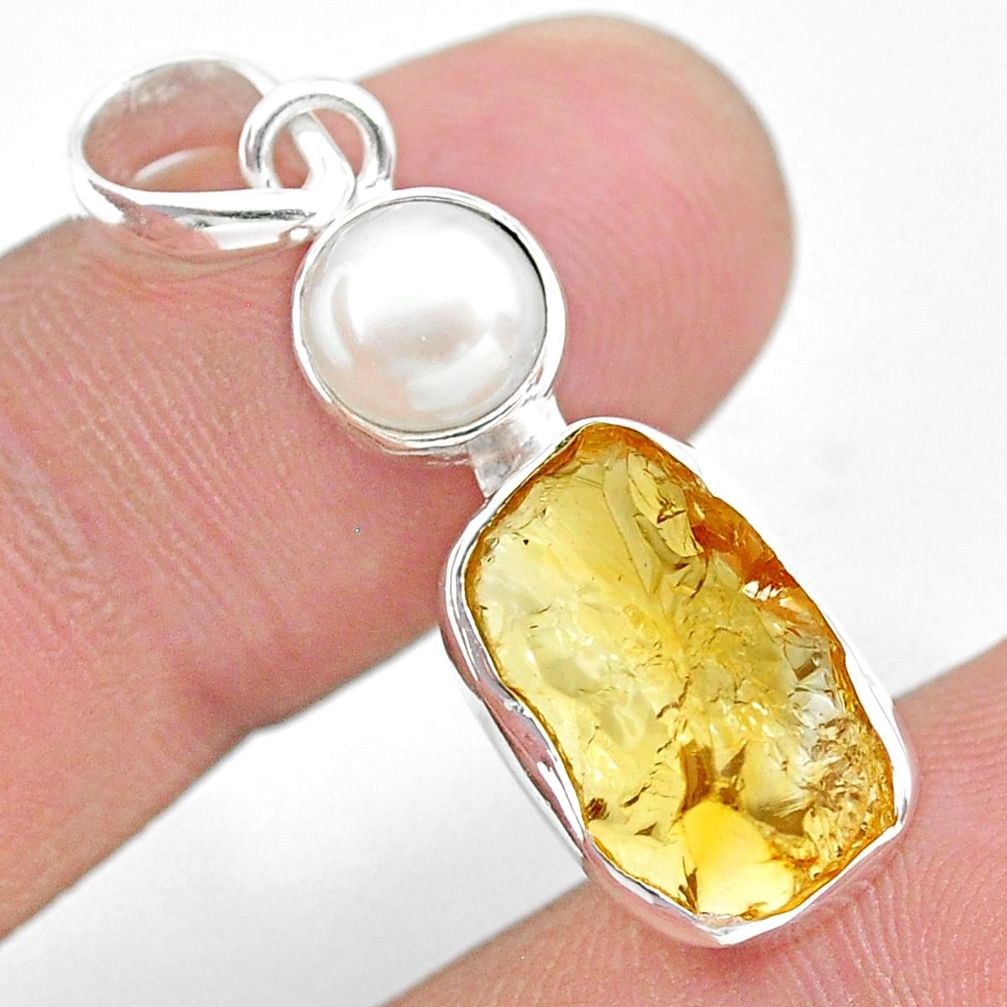 7.97cts yellow citrine raw pearl 925 sterling silver pendant jewelry t25501