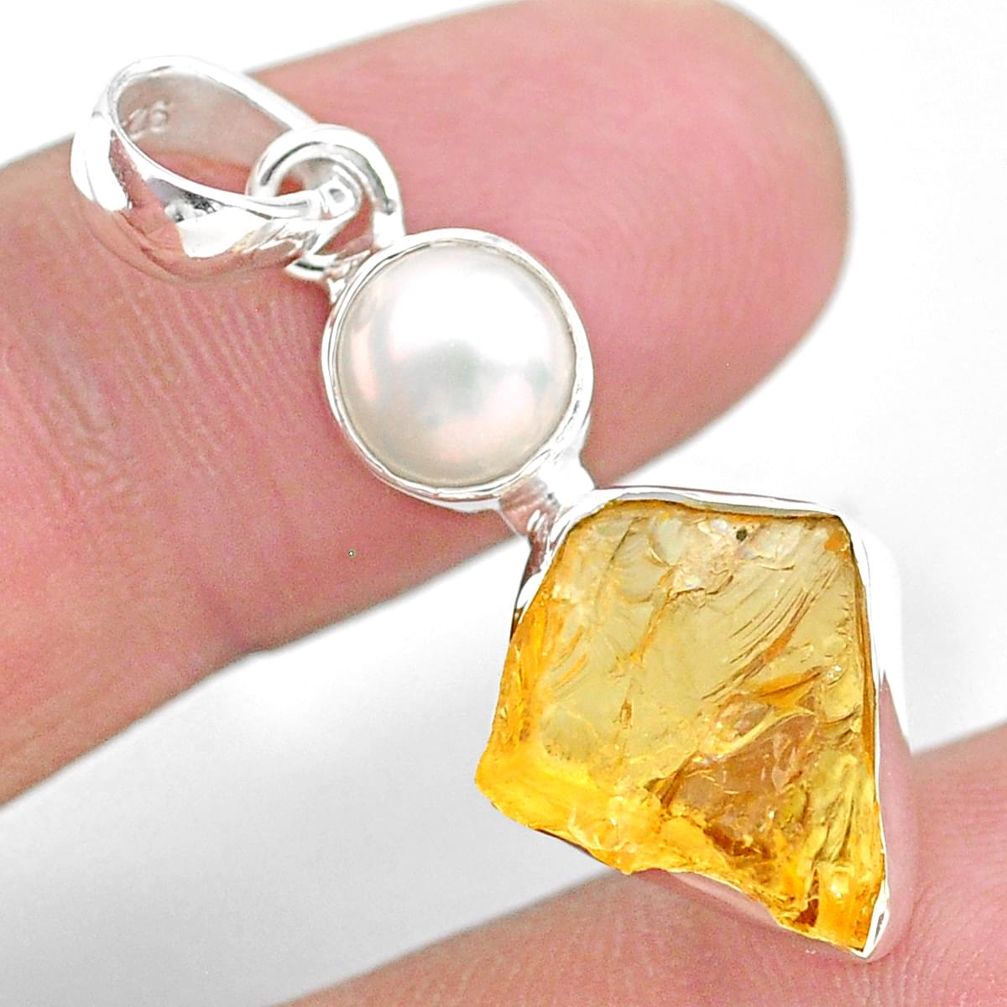 7.48cts yellow citrine raw pearl 925 sterling silver pendant jewelry t25502
