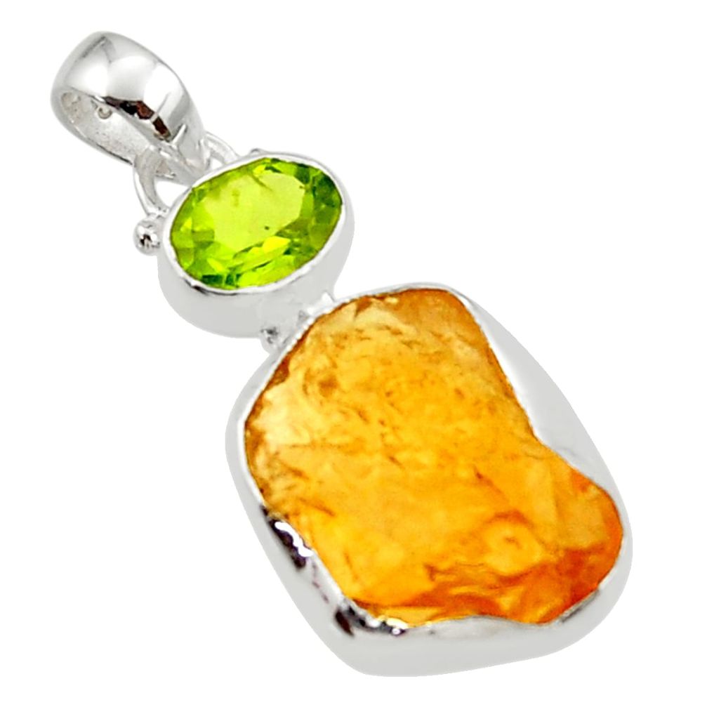 12.15cts yellow citrine rough peridot 925 sterling silver pendant jewelry r29817