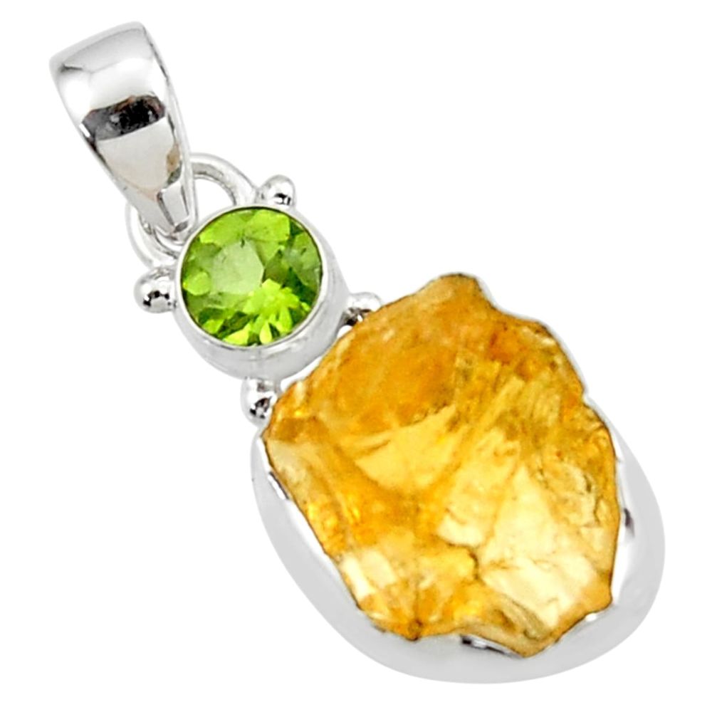 11.74cts yellow citrine rough peridot 925 sterling silver pendant jewelry r51561