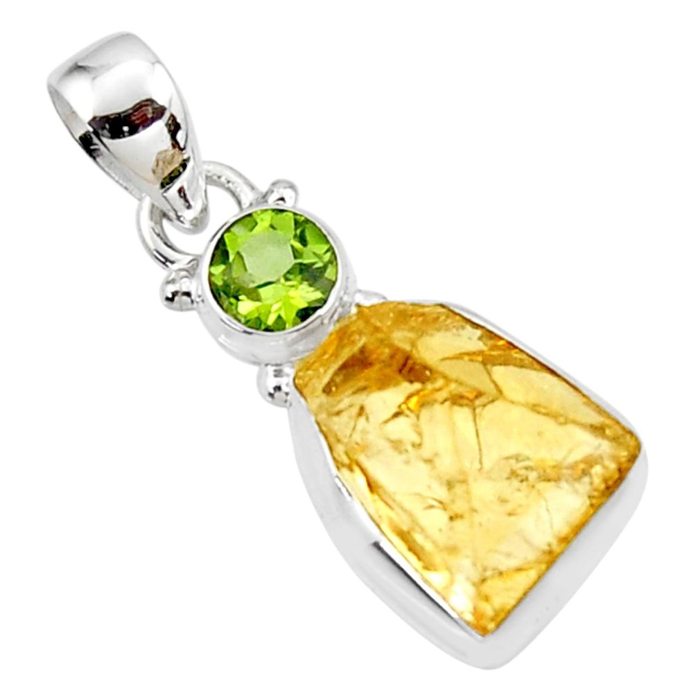11.74cts yellow citrine rough peridot 925 sterling silver pendant jewelry r51563