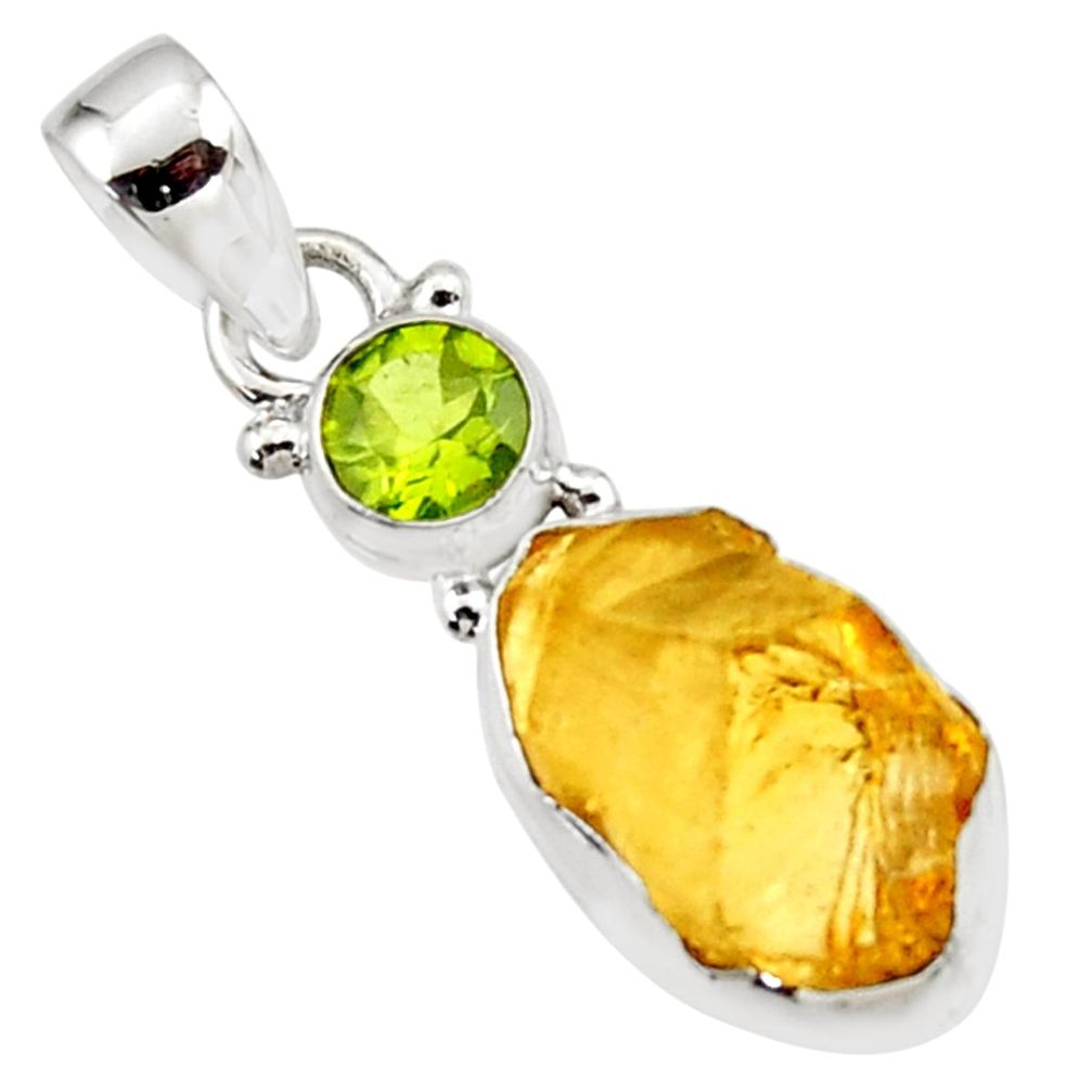 10.75cts yellow citrine rough peridot 925 sterling silver pendant jewelry r51565