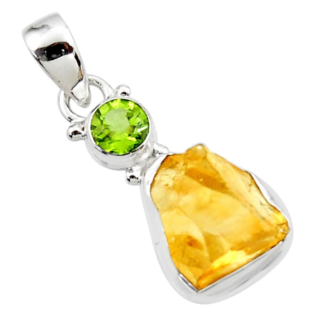 10.79cts yellow citrine rough peridot 925 sterling silver pendant jewelry r51566
