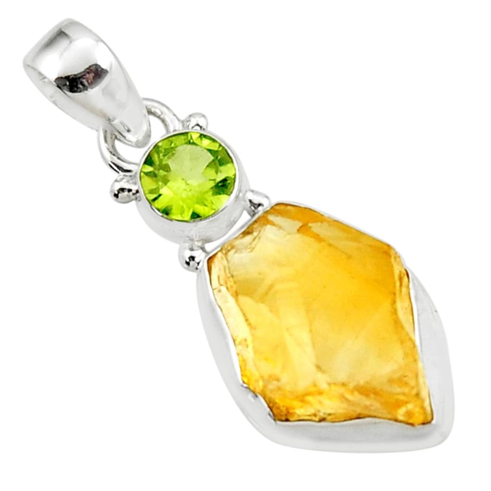 13.12cts yellow citrine rough peridot 925 sterling silver pendant jewelry r51568