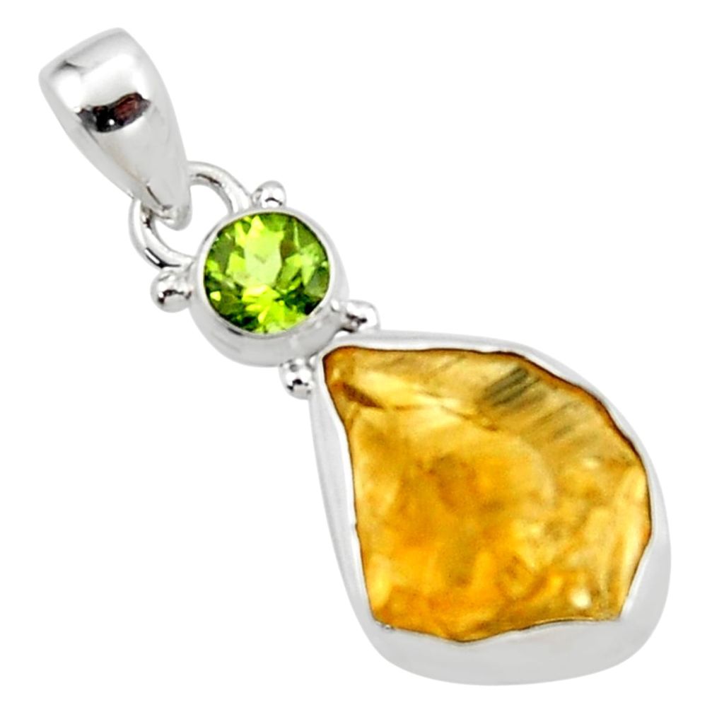 13.15cts yellow citrine rough peridot 925 sterling silver pendant jewelry r51571