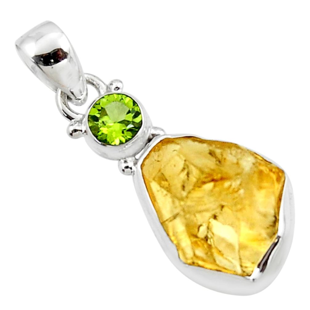 13.66cts yellow citrine rough peridot 925 sterling silver pendant jewelry r51573